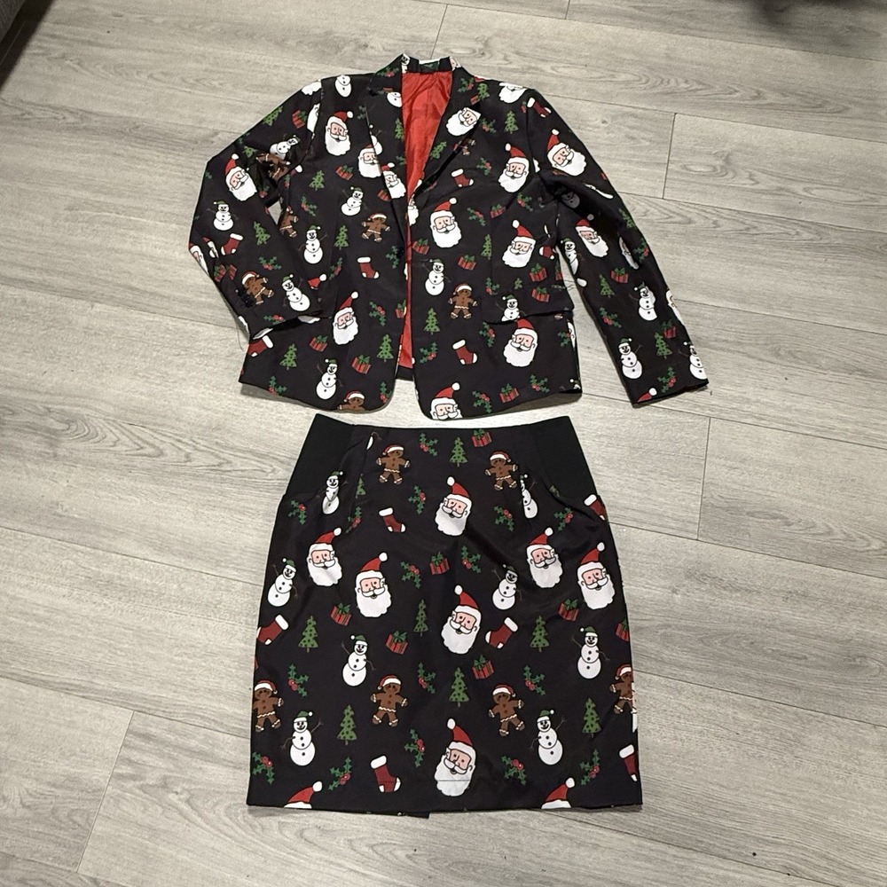 Handmade Christmas Blazer Skirt Combo Santa And Gingerbread Size Medium